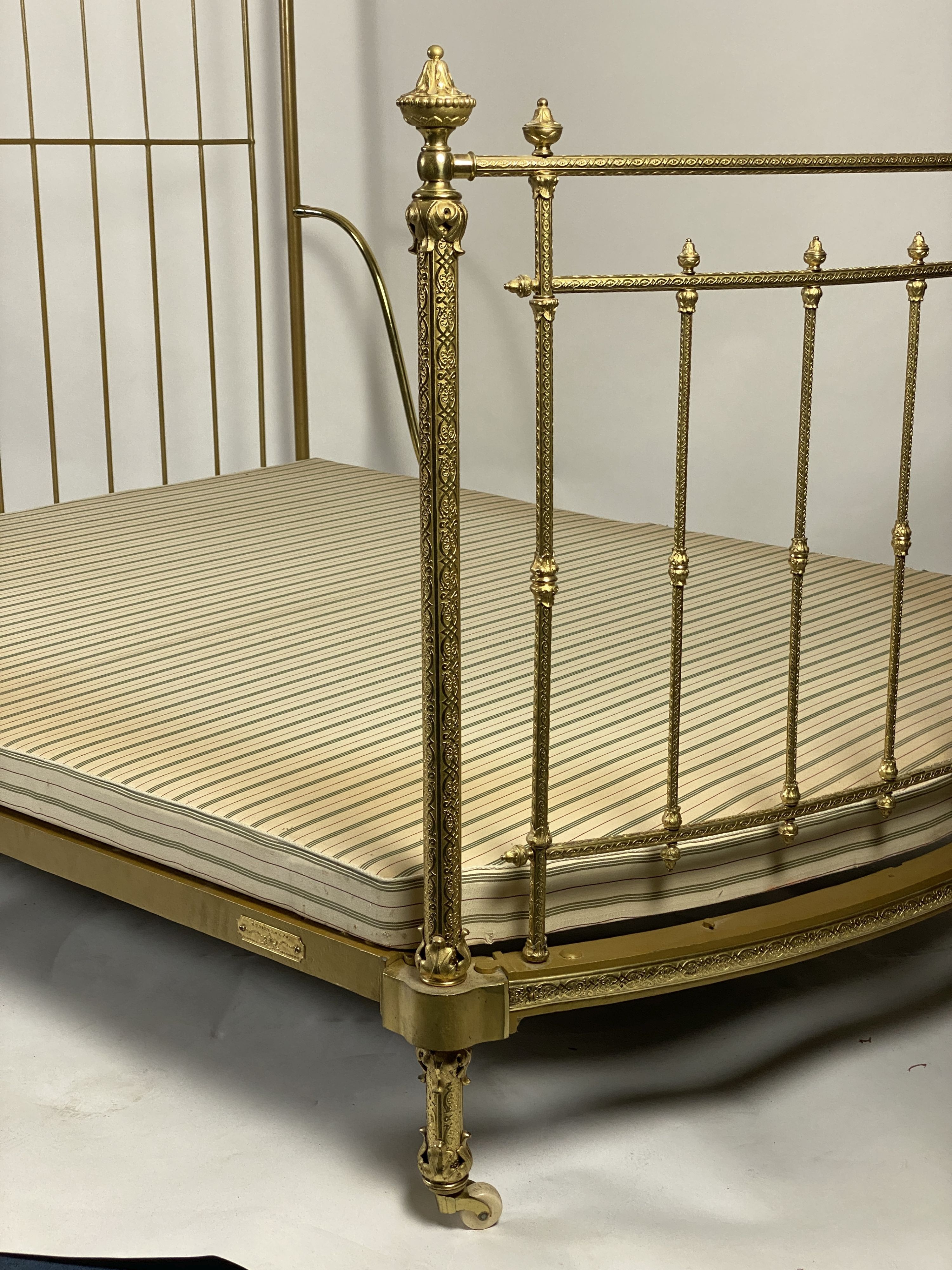 A Victorian R.W.Winfield & Co. brass half tester bed frame, W 168cm, L 215cm